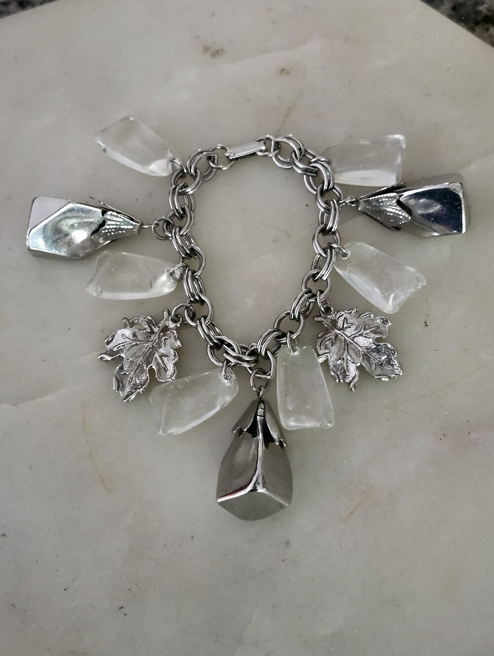 Vtg MCM Chunky Silver Tone Multi Charm Bracelet